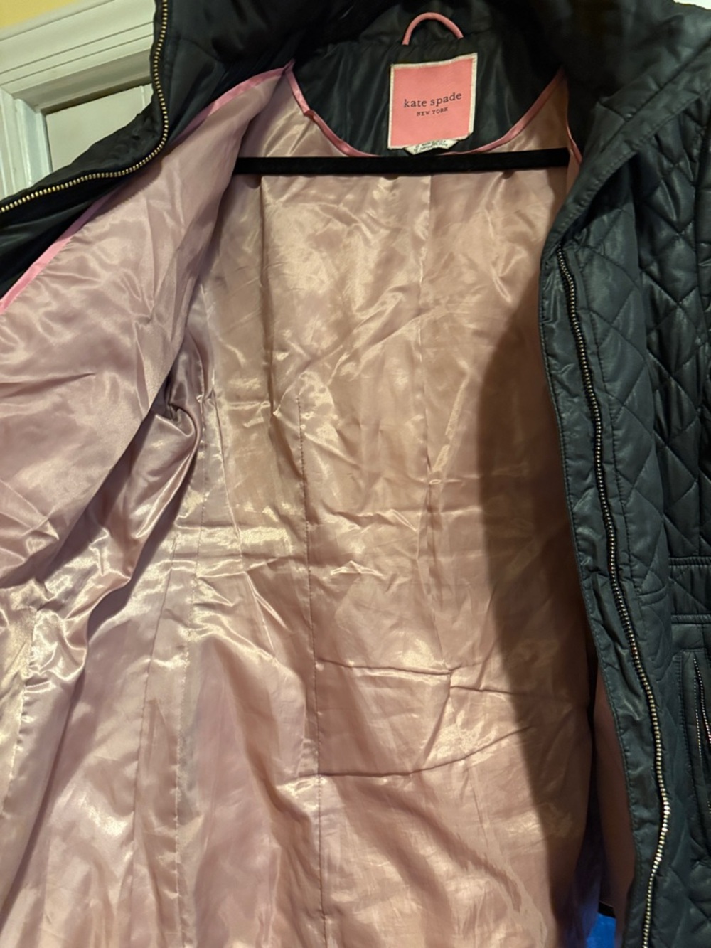 kate spade Black Quilted Jacket with Pink Lining classic quite luxury cute goth - Picture 5 of 6